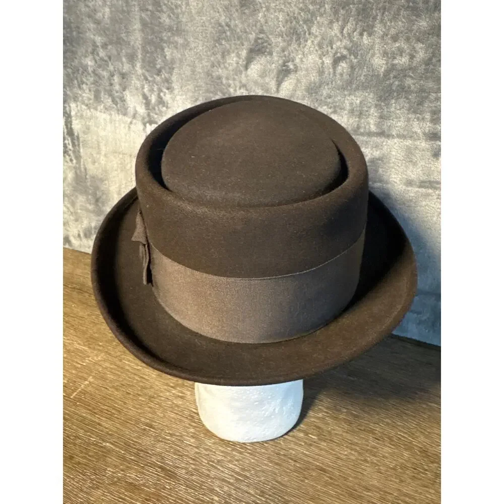 Vintage 1960s Richman Brothers Pork Pie Hat 7 1/4 Brown Felt Telescope Crown 60s